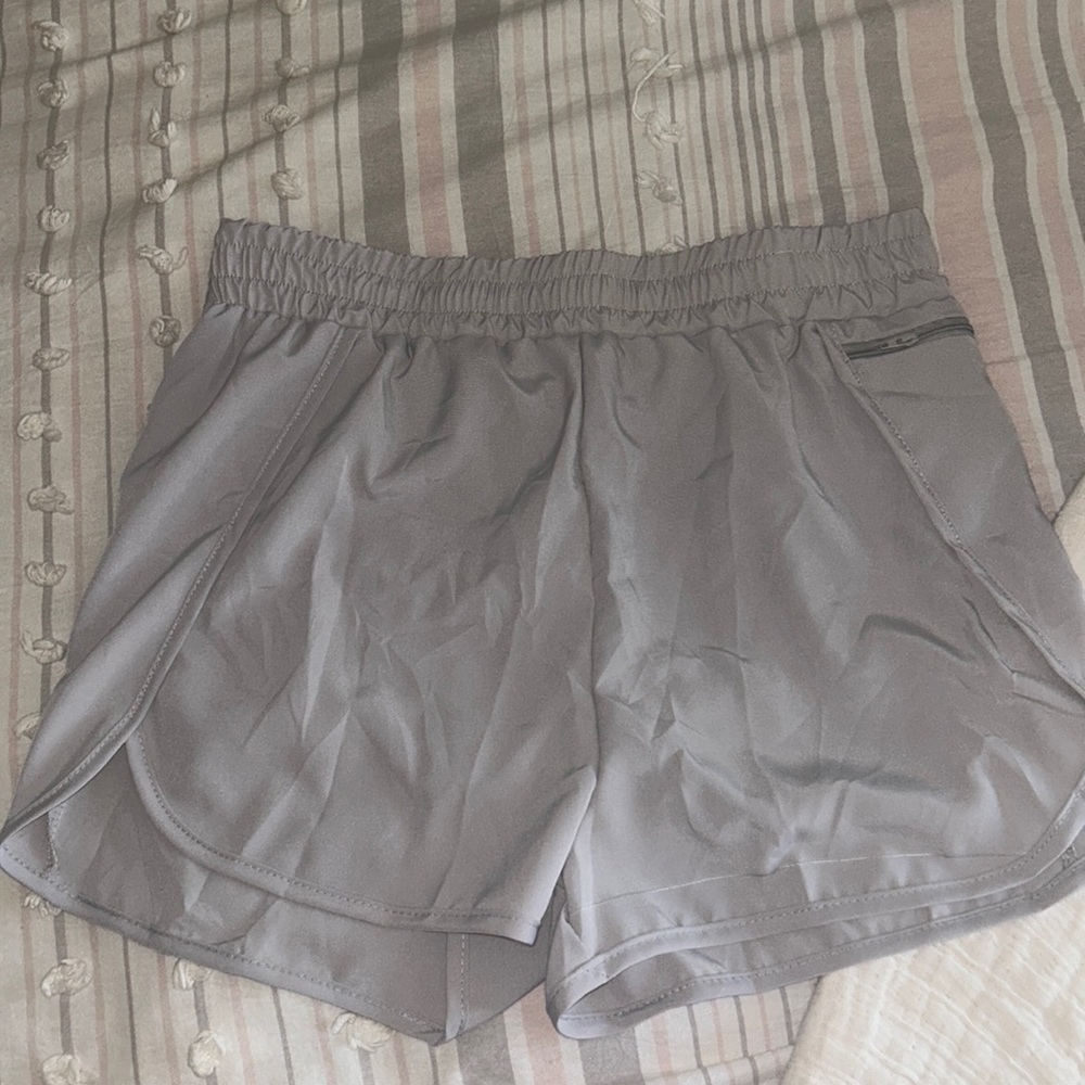 Light grey work out shorts with built in underwear
